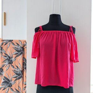 J. Crew Pink Tassle Tie Off-Shoulder Top